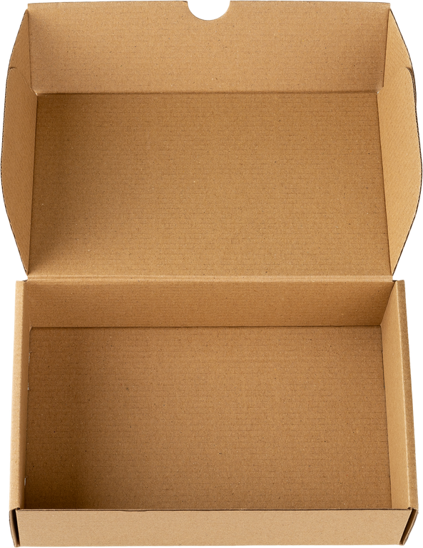Empty brown cardboard box cutout. Top view.