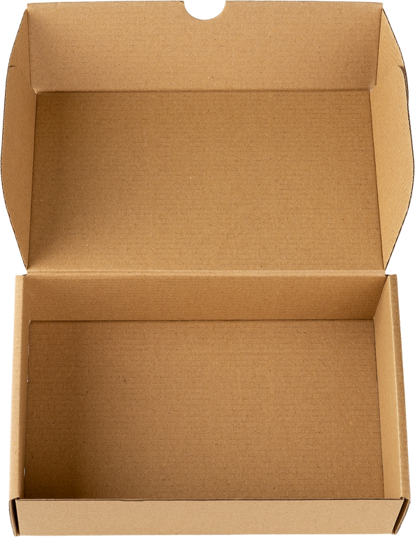 Empty brown cardboard box cutout. Top view.