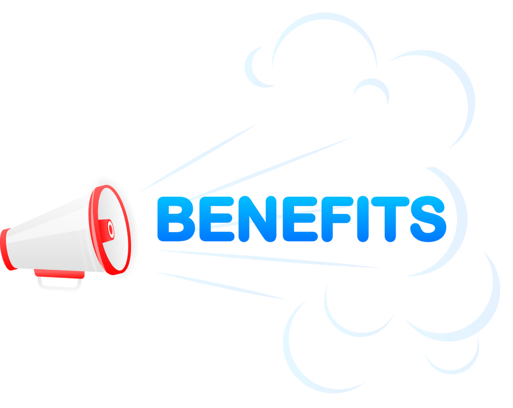 Megaphone blue banner with benefits sign. Vector illustratio